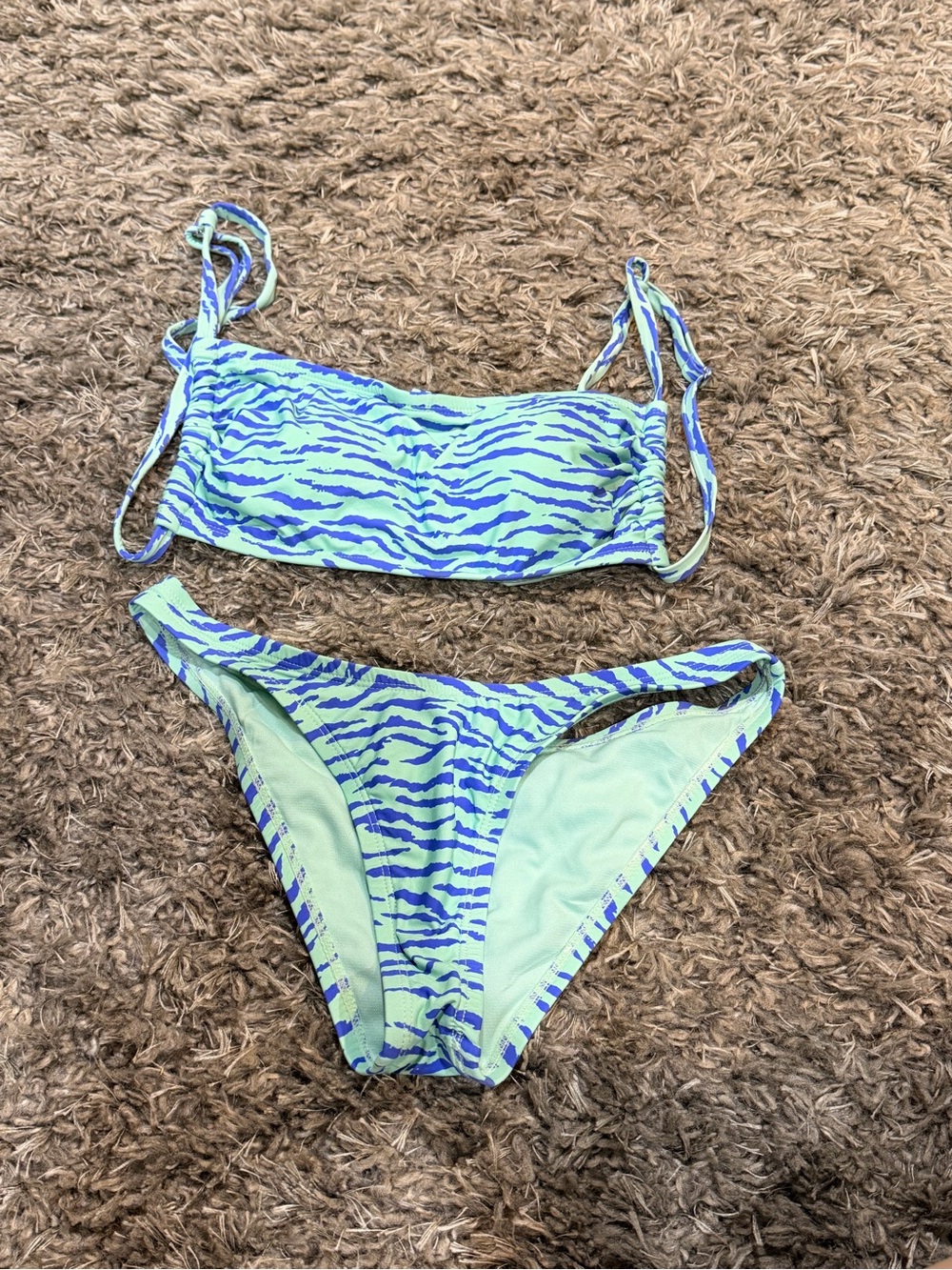 Lulu's Mint and Blue Tiger-Stripe Bikini Set